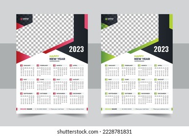 2023 Calendar year vector illustration. The week starts on Sunday. Annual calendar 2023 template. Calendar design in black and white colors, Sunday in red colors