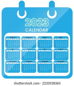 2023 Calendar year vector illustration. The week starts on Sunday. Annual calendar 2023 template.
