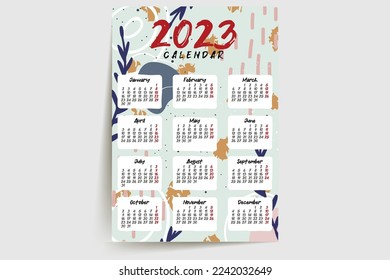 2023 Kalenderjahr, Vektorgrafik. Die Woche beginnt am Sonntag. Vorlage für den Jahreskalender 2023.