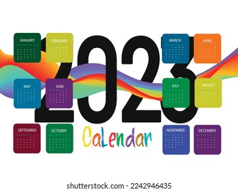 2023 Calendar year vector illustration. The week starts on Sunday. Annual calendar 2023 template.
