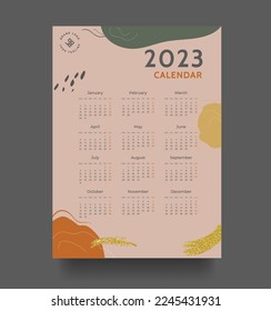 2023 Kalenderjahr, Vektorgrafik. Die Woche beginnt am Sonntag. Jahreskalender 2023 Vorlage, Sonntag in roten Farben. Vektor handgezeichnet 2023 Kalendervorlage.