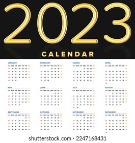 2023 Calendar year vector illustration. Annual calendar 2023 template.