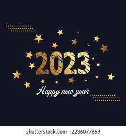 2023 Celebration Happy New Year with realistic glitter and 2023 numbers. Holiday decoration background.