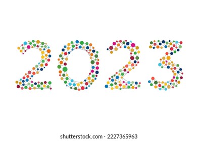 2023 characters (diversity) made of colorful watercolor polka dots (diversity)