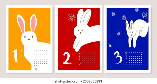 2023 Chinese Lunar New Year rabbits poster, banner, cards collection vector background.
