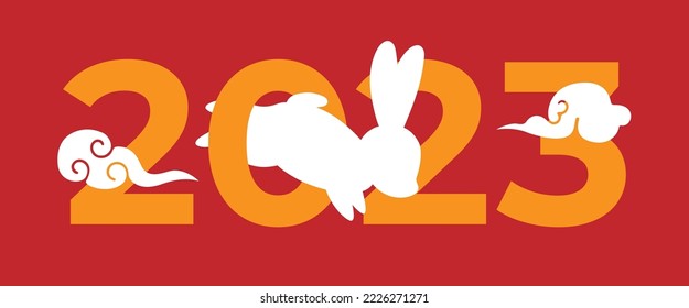 2023 Chinese Lunar Year. Happy Chinese New Year 2023. White rabbit. Year of the Rabbit. Vector illustration.