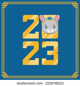 2023 Chinese New Year illustration with a cute rabbit in a traditional hat