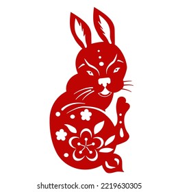 2023 Chinese New Year of Paper Cutting Hare Icon for Banner Illustration. Funny animal symbol of the year Rabbit.