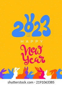 2023 Chinese new year. Rabbit horoscope sign. Hand draw design element Christmas symbol. 2023 logo design. Chinese horoscope bunny with. Flat minimalism vector illustration. Rabbit horoscope sign.