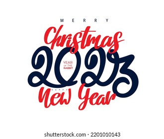 2023 Chinese New Year. The year of the rabbit. Black line art characters, simple hand drawn Asian elements with a craft Happy Chinese New Year 2023. Vector illustration. Isolated on white background.