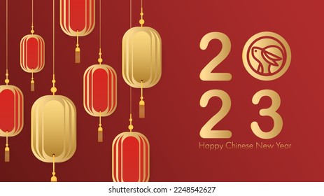 2023 Chinese new year , year of the rabbit and Asian elements on red background, for online content, illustration Vector EPS 10