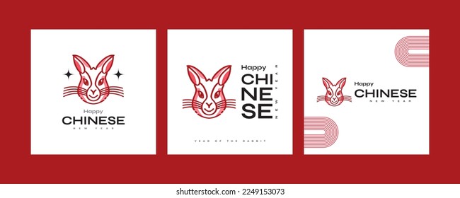 2023 Chinese New Year - year of the Rabbit poster set. Minimal and trendy poster template with cute rabbit illustration