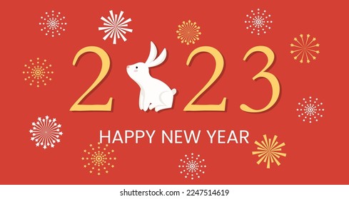 2023 Chinese year of bunny. Creeting cad or banner with fireworks