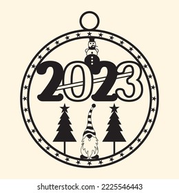 2023 christmas Round rope frame laser cut, rounded border and decorative 2023 new year design,