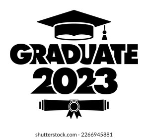 2023 class congrats graduates. The concept of decorate congratulation for school graduates. Design for t-shirt, flyer, invitation, greeting card. Illustration, vector