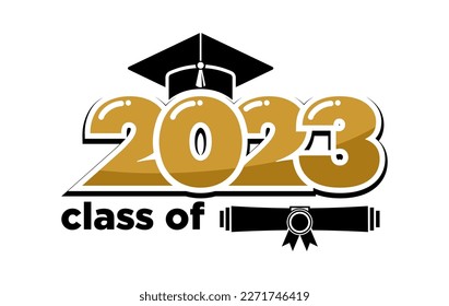 2023 class congrats graduates. The concept of decorate congratulation for school graduates. Design for t-shirt, flyer, invitation, greeting card. Illustration, vector