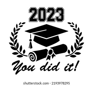 2023 class graduate. The concept of decorate congratulation for school graduates. Design for t-shirt, flyer, invitation, greeting card. Illustration, vector