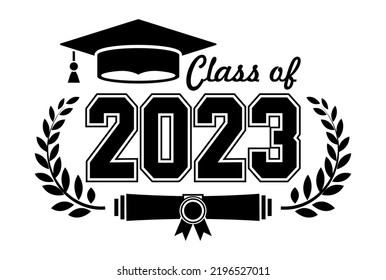 2023 class graduate. The concept of decorate congratulation for school graduates. Design for t-shirt, flyer, invitation, greeting card. Illustration, vector