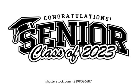 2023 class graduate. The concept of decorate congratulation for school graduates. Design for t-shirt, flyer, invitation, greeting card. Illustration, vector