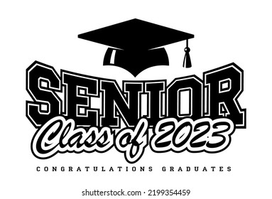 2023 class graduate. The concept of decorate congratulation for school graduates. Design for t-shirt, flyer, invitation, greeting card. Illustration, vector