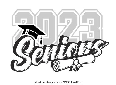 2023 class graduate. The concept of decorate congratulation for school graduates. Design for t-shirt, flyer, invitation, greeting card. Illustration, vector