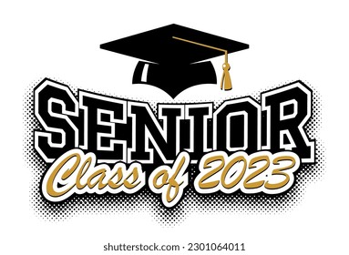 2023 class graduate. The concept of decorate congratulation for school graduates. Design for t-shirt, flyer, invitation, greeting card. Illustration, vector