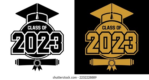 2023 class graduate header. The concept of decorate congratulation for school graduates. Design for t-shirt, flyer, invitation, greeting card. Vector