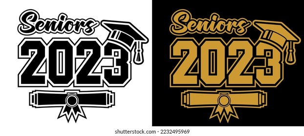 2023 class graduate header. The concept of decorate congratulation for school graduates. Vector on transparent and black background