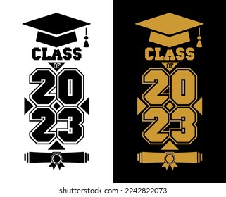 2023 class graduate header. The concept of decorate congratulation for school graduates. Design for t-shirt, flyer, invitation, greeting card. Vector