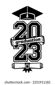 2023 class graduate header. The concept of decorate congratulation for school graduates. Design for t-shirt, flyer, invitation, greeting card. Vector