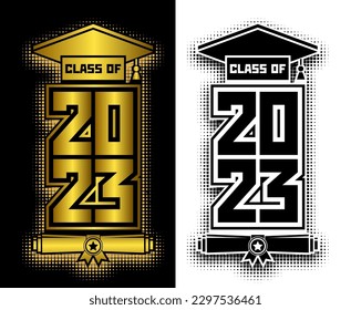 2023 class graduate header. The concept of decorate congratulation for school graduates. Design for t-shirt, flyer, invitation, greeting card. Vector