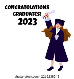 2023 class graduate, mission complete. The concept of decorate congratulation for school graduates. Design for t-shirt, flyer, invitation, greeting card. Illustration, vector