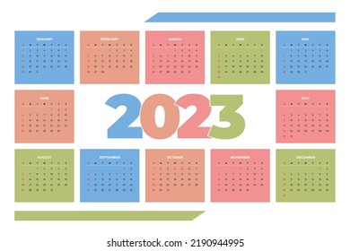 2023 Colored Calendar Template, Vactor Illustration