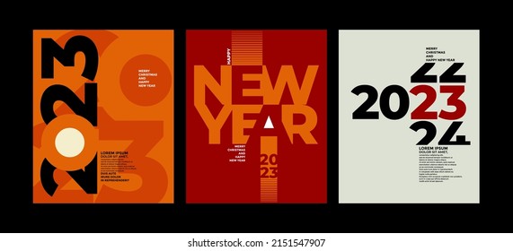 2023 colorful set of Happy New Year posters. Abstract design typography logo 2023 for vector celebration and season decoration, backgrounds, branding, banner, cover, card and or social media template. - Shutterstock ID 2151547907
