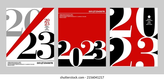 2023 colorful set of Happy New Year posters. Abstract design typography logo 2023 for vector celebration and season decoration, backgrounds, branding, banner, cover, card and or social media template.