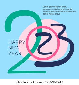 2023 colorful set of Happy New Year posters. Abstract design typography logo 2023 for vector celebration and season decoration, backgrounds, branding, banner, cover, card and or social media template.