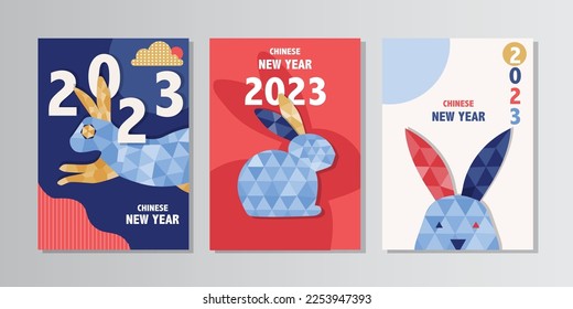 2023 colorful set of Happy New Year posters. Abstract design typography logo , backgrounds, branding, banner, cover, card and or social media template.Vector illustrations.