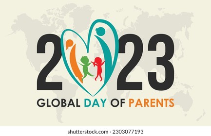 2023 Concept Global Day of Parents vector banner template illustration. Global family concept with love parents, child observed on june.