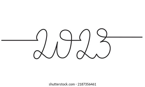 2023 Continuous one line drawing  new year text  2023 handwritten lettering  Celebration New Year concept isolated white background  Text for greeting card design  Vector sketch illustration