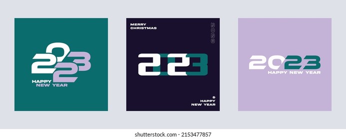 2023 creative concept Set of Happy New Year posters. Design templates for celebration and season decoration using the typographic logo 2023. Trendy minimal backgrounds for branding, banners, covers