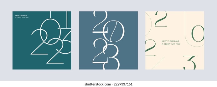 2023 creative concept Set of Happy New Year posters. Design templates for celebration and season decoration using the typographic logo 2023. Trendy minimal backgrounds for branding, banners, covers