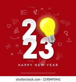 2023 creativity inspiration concepts with a light bulb on the square background.