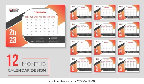 2023 desk calendar design with Monthly printable business calendars template