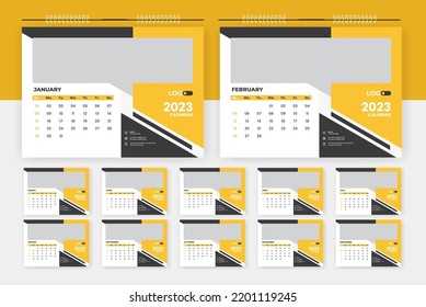 2023 desk calendar design template, 
creative 12 page calendar, professional corporate calendar design