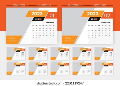 2023 desk calendar design template, 
creative 12 page calendar, professional corporate calendar design