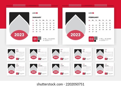 2023 desk calendar design template, 
creative 12 page calendar, professional corporate calendar design