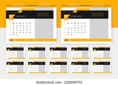 2023 desk calendar design template, 
creative 12 page calendar, professional corporate calendar design