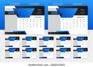 2023 desk calendar design template, 
creative 12 page calendar, professional corporate calendar design