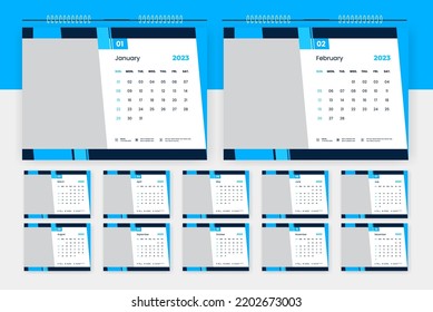 2023 desk calendar design template, 
creative 12 page calendar, professional corporate calendar design