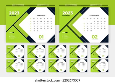 plantilla de diseño de calendario de escritorio para 2023, 
calendario creativo de 12 páginas, diseño profesional de calendario corporativo
